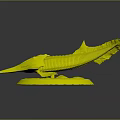 Detailed Fish Model with Long Snout Slender Body and Textured Surface on White Base