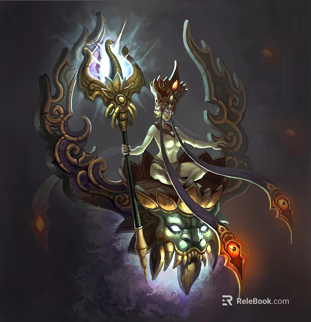 Game and Movie Character With Ornate Staff Golden Crown And Dragon Head Mount 3d model 