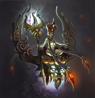 Game and Movie Character With Ornate Staff Golden Crown And Dragon Head Mount 3d model