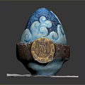 Elegant Furniture Ornament Egg With Blue Wave Design And Brown Leather Belt