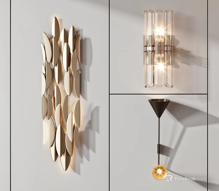 Modern Wall Lamps with Leaf Shaped Cylindrical Glass and Conical Design Decor 3d model 