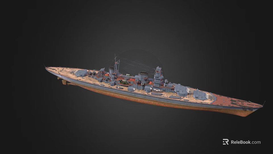 Warship 3D Model With Detailed Deck Turrets Hull And Bridge Design 3d model 