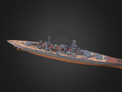 Warship 3D Model With Detailed Deck Turrets Hull And Bridge Design 3d model