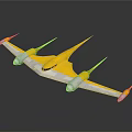 Yellow Blue Concept Aircraft Design With Multiple Wings And Silver Engines On Dark Background