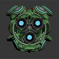 Green Mechanical Creature With Sci Fi Design Circular Components And Weapon Like Appendages 3d model