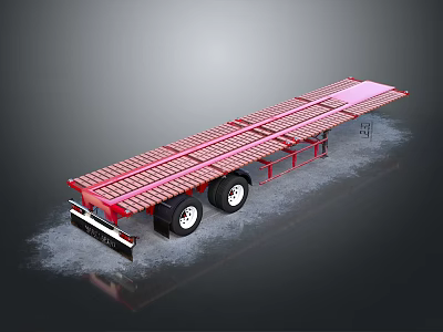 Red Flatbed Trailer Transport Vehicle With Heavy Duty Platform And Wheels 3d model