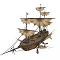 Sailing Ship With Tall Masts Multiple Canvas Sails And Wooden Deck Structure