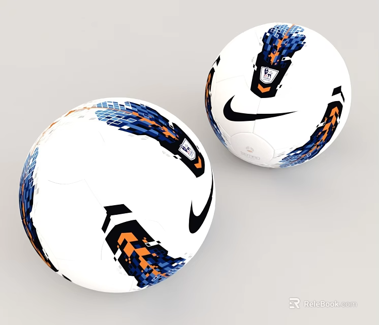 Two Nike White Soccer Balls With Blue And Orange Graphic Design 3d model 
