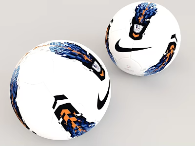 Two Nike White Soccer Balls With Blue And Orange Graphic Design 3d model