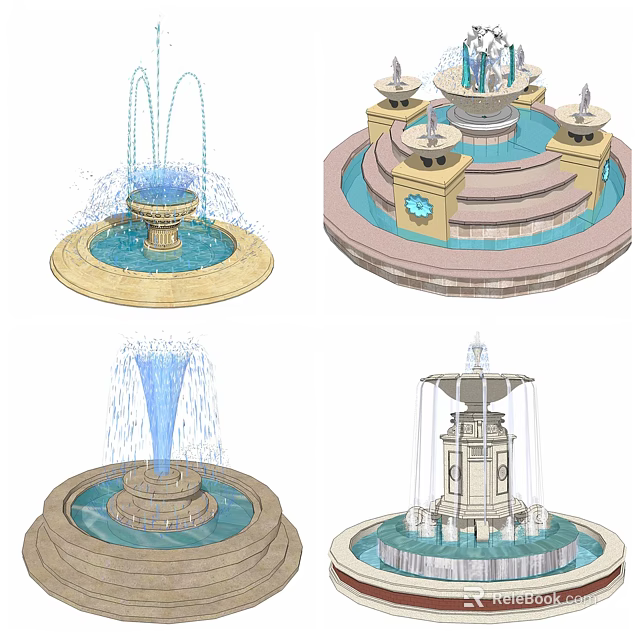 Decorative Multi Tiered Fountain Design With Stone Structure And Outdoor Water Features 3d model 