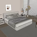Modern Double Bed with Grey Headboard Striped Comforter Pillows and Nightstands in Bright Bedroom