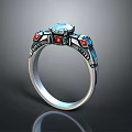 Decorative Ring With Silver Band Blue And Red Gemstones Elegant Design For Daily Wear