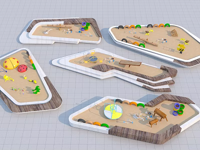 Colorful Children's Playground Equipment With Shaped Sandpits Toys Benches And Play Areas 3d model