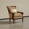Classic Accent Chair With Carved Wooden Frame Light Fabric Upholstery And Throw Pillow