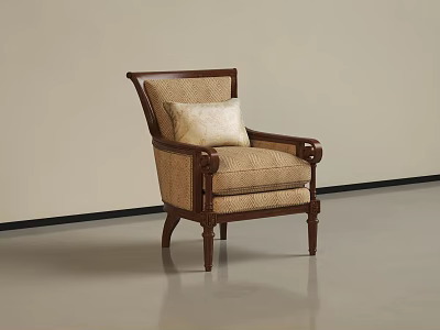 Classic Accent Chair With Carved Wooden Frame Light Fabric Upholstery And Throw Pillow 3d model