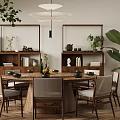 Modern Restaurant Interior With Open Design Wooden Dining Table Green Plants And Hanging Lights