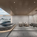 Serene SPA Sauna Interior With Scenery Mural Soaking Tub And Massage Tables