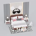 Double Bed Bedroom Interior With Mickey Mouse Ears Decor Nightstands Table Lamps And Pillows