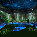People Interacting In Indoor Forest With Starry Sky Ceiling And Projection Floor 3d model