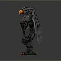 Robotic Eagle Creature With Metallic Armor Wings And Glowing Orange Eyes