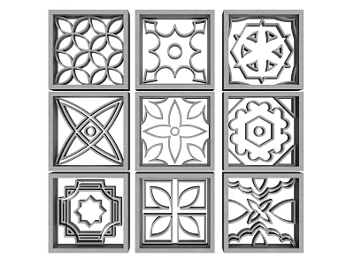 Ornamental Carved Window Panels with Various Intricate Floral and Geometric Patterns 3d model