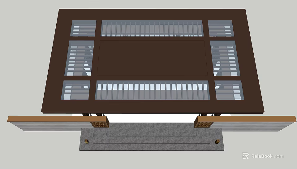 Traditional Pergola with Brown Lattice Roof and Stone Base Wooden Brackets 3d model 