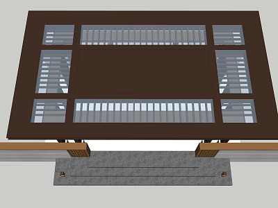 Traditional Pergola with Brown Lattice Roof and Stone Base Wooden Brackets 3d model