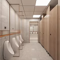 Modern Public Restroom With Urinals And Wooden Partitions