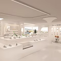 Elegant Modern White Specialty Store Interior With Curved Display Counters And Products 3d model