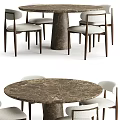Modern Round Dining Table Set With Marble Top And Upholstered Wooden Leg Chairs