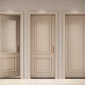 Cream Colored Swing Doors Featuring Simple Design Glass Panel And Golden Handles 3d model