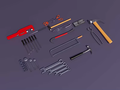 Essential Hardware Tools Collection Including Hammer Wrench Screwdriver Pliers Nails And Screws 3d model