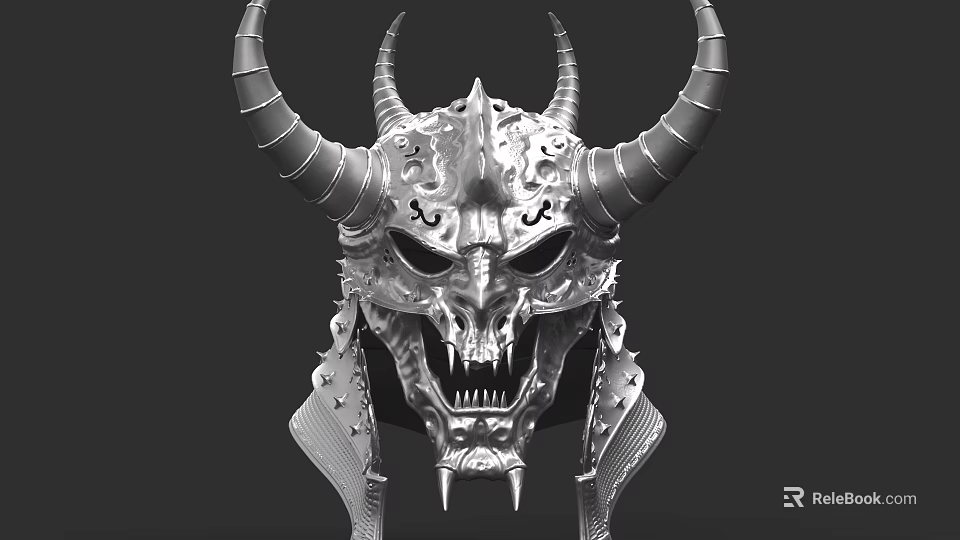 Ornate Skull Design Metal Helmet With Intricate Horns And Decorative Details 3d model 