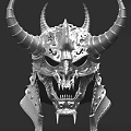 Ornate Skull Design Metal Helmet With Intricate Horns And Decorative Details