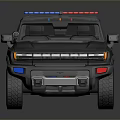 Gray Police Pickup Truck With Roof Mounted Lights And POLICE Lettering