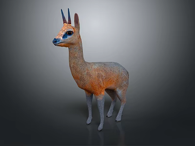 Orange and White Vicuna Animal With Blue Tipped Ears Black Nose Standing on Gray Background 3d model