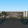 Modern Scenic Wall with Lighting Design and Water Pool Surrounded by Green Plants
