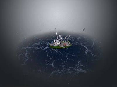 Floating Offshore Drilling Platform in Blue Sea With Industrial Structures and Distant Vessels 3d model