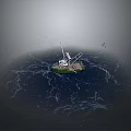 Floating Offshore Drilling Platform in Blue Sea With Industrial Structures and Distant Vessels
