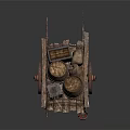 Vintage Old Wooden Cart Featuring Rustic Barrels Small Cage And Wooden Wheels