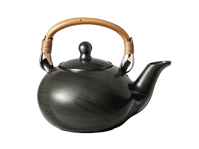 Sleek Modern Black Teapot With Wooden Handle Metal Accents And Smooth Surface 3d model