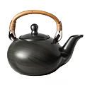 Sleek Modern Black Teapot With Wooden Handle Metal Accents And Smooth Surface