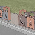 Public Facility Roadside Recycling Trash Bins With Green Trees And Grassland