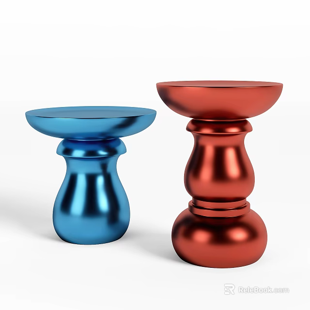 Two Modern Metallic Side Tables Blue And Red Glossy Stylish Design 3d model