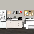 Organized Office Space With Filing Cabinets Printers Bookshelf And Bulletin Board