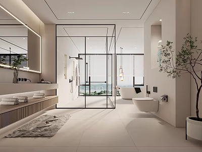 Modern Bathroom With Glass Shower And Natural Light 3d model