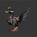 Fantasy Bird Character In Decorative Armor With Purple Feathers Sharp Claws And Helmet Headpiece
