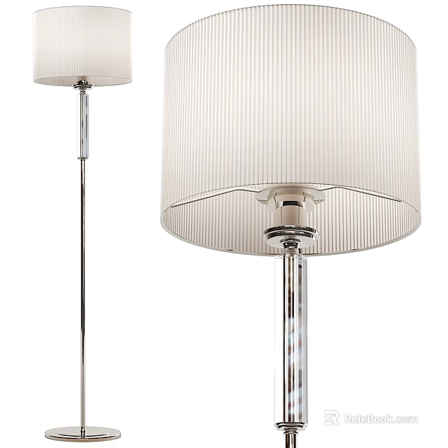 Modern Floor Lamp With Pleated White Shade And Chrome Metal Pole For Home Lighting 3d model 