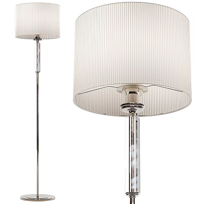 Modern Floor Lamp With Pleated White Shade And Chrome Metal Pole For Home Lighting 3d model