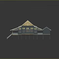 Traditional Wooden House Elevated on Stilts With Red Roof Blue Walls And Yellow Decorations